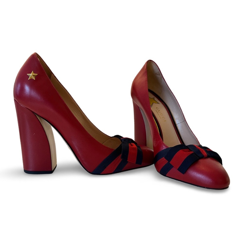 Red Gucci Block Heel with Bow